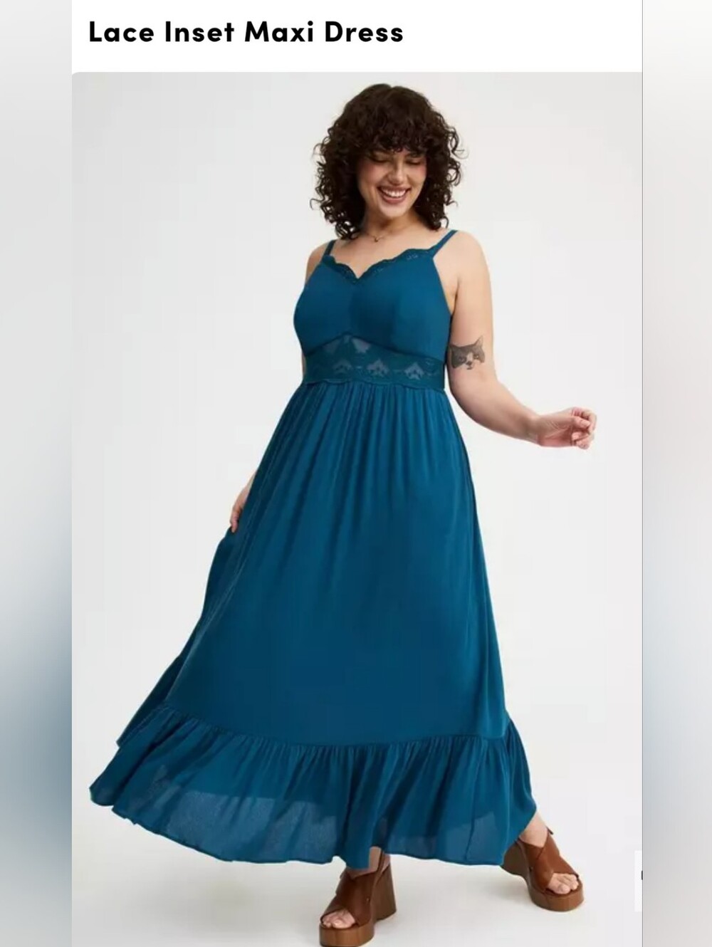Blue/Teal Lace Inset Maxi Dress - Size 2- Torrid